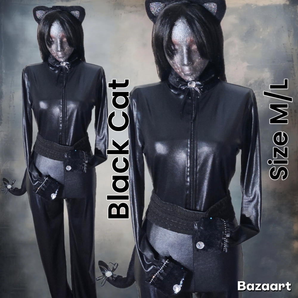 Halloween Costume Sexy Black Alley Cat Cosplay Costume Size M/L